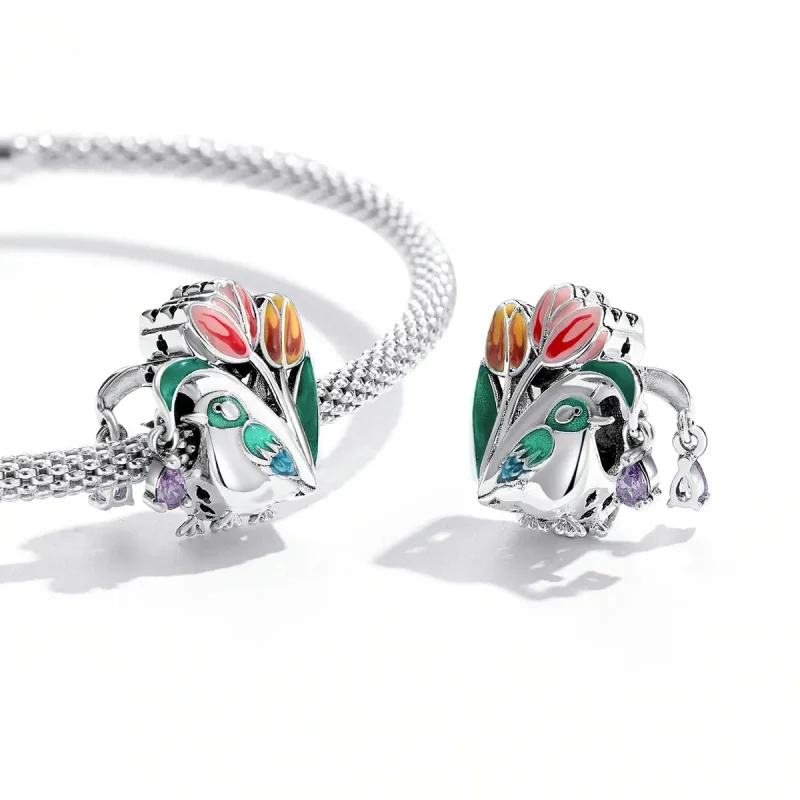 (kép) PANDORA típusú Virágok és madarak - eső Charm - SCC2193 - Megtekintés 3