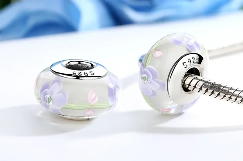 (kép) PANDORA típusú Wisteria virágok Murano üveg Charm - SCZ019 - Megtekintés 3