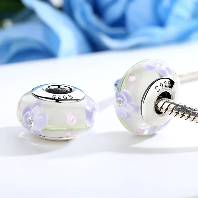 (kép) PANDORA típusú Wisteria virágok Murano üveg Charm - SCZ019 - Megtekintés 4