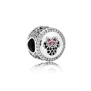 (kép) Disney, PANDORA ezüst charm, Miki és Minnie csillogó ikonok