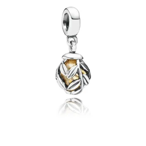(kép) PANDORA Aranyszín üvegcsepp babérlevéllel függő charm - 791407CCZ