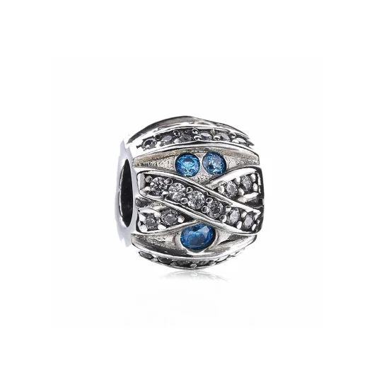 (kép) PANDORA ezüst charm, Kék kő
