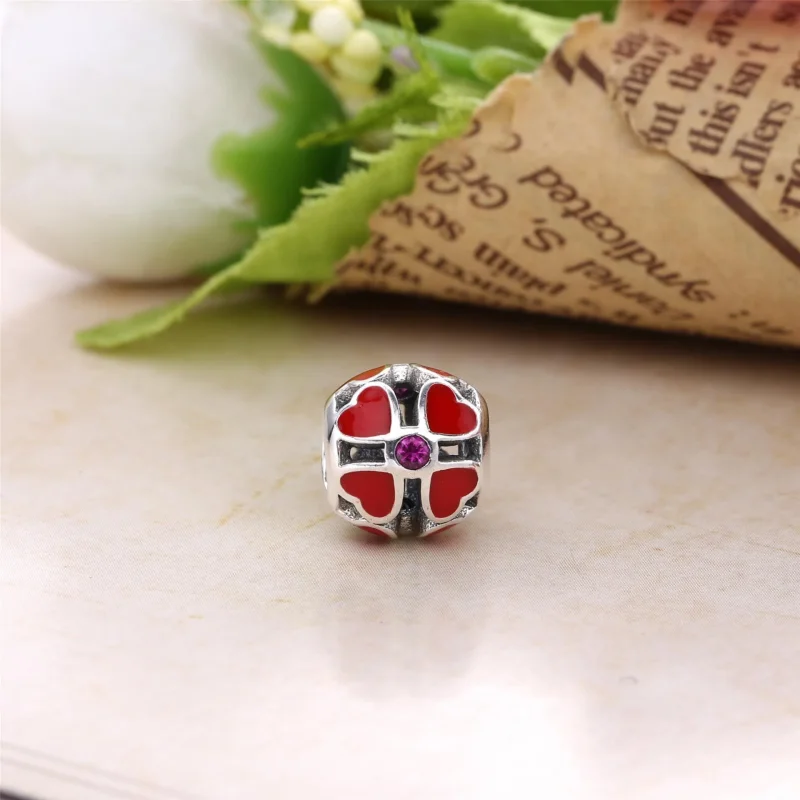 (kép) PANDORA ezüst charm, Piros lóhere - Megtekintés 2