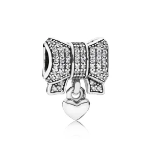 PANDORA ezüst charm, Szív és Csokornyakkendő (kép) PANDORA ezüst charm, Szív és Csokornyakkendő