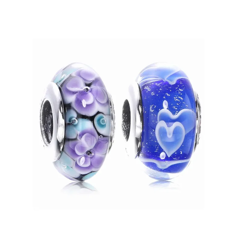 (kép) PANDORA ezüst charm, Virágos üveg Murano