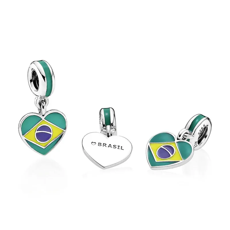 (kép) PANDORA ezüst függő charm, Brazília szív zászló - Megtekintés 2
