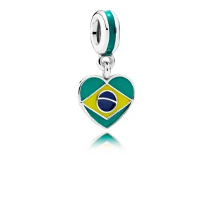 (kép) PANDORA ezüst függő charm, Brazília szív zászló