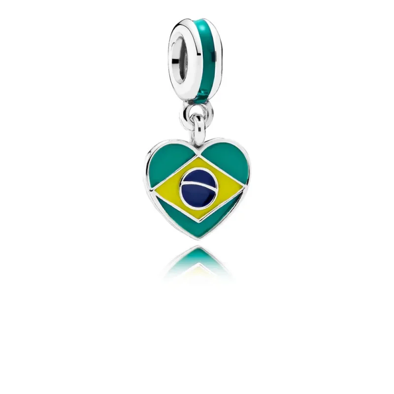 (kép) PANDORA ezüst függő charm, Brazília szív zászló