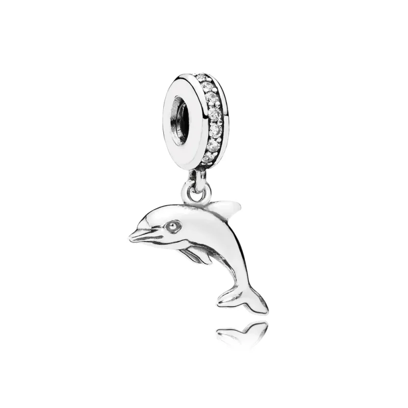 (kép) PANDORA ezüst függő charm, Játékos delfin