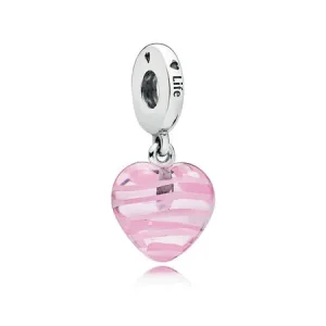 PANDORA ezüst függő charm, Rózsaszín szalag szív (kép) PANDORA ezüst függő charm, Rózsaszín szalag szív
