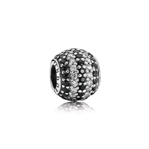 (kép) PANDORA Fekete-pavé csíkos charm - 791172NCK