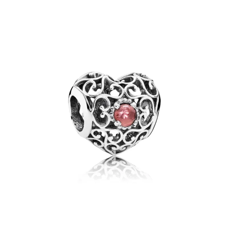 (kép) PANDORA Január - ezüst, szív alakú charm gránátkővel - 791784GR