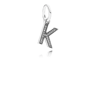 (kép) PANDORA K betű függő charm - 791323CZ