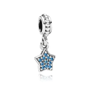 (kép) PANDORA Kék csillag pavé függő charm - 791024CZB