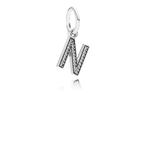 (kép) PANDORA N betű függő charm - 791326CZ