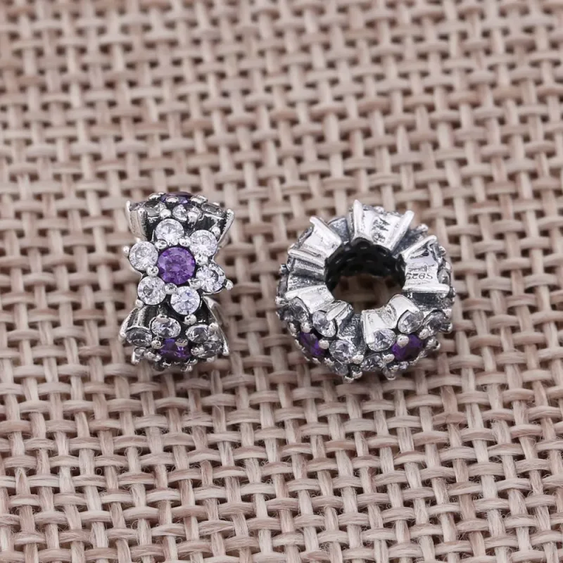 (kép) PANDORA Nefelejcs spacer, sterling ezüst, lila és áttetsző cirkónia - 791834ACZ - Megtekintés 2