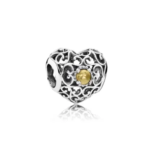 PANDORA November - ezüst, szív alakú charm citrinnel - 791784CI (kép) PANDORA November - ezüst, szív alakú charm citrinnel - 791784CI