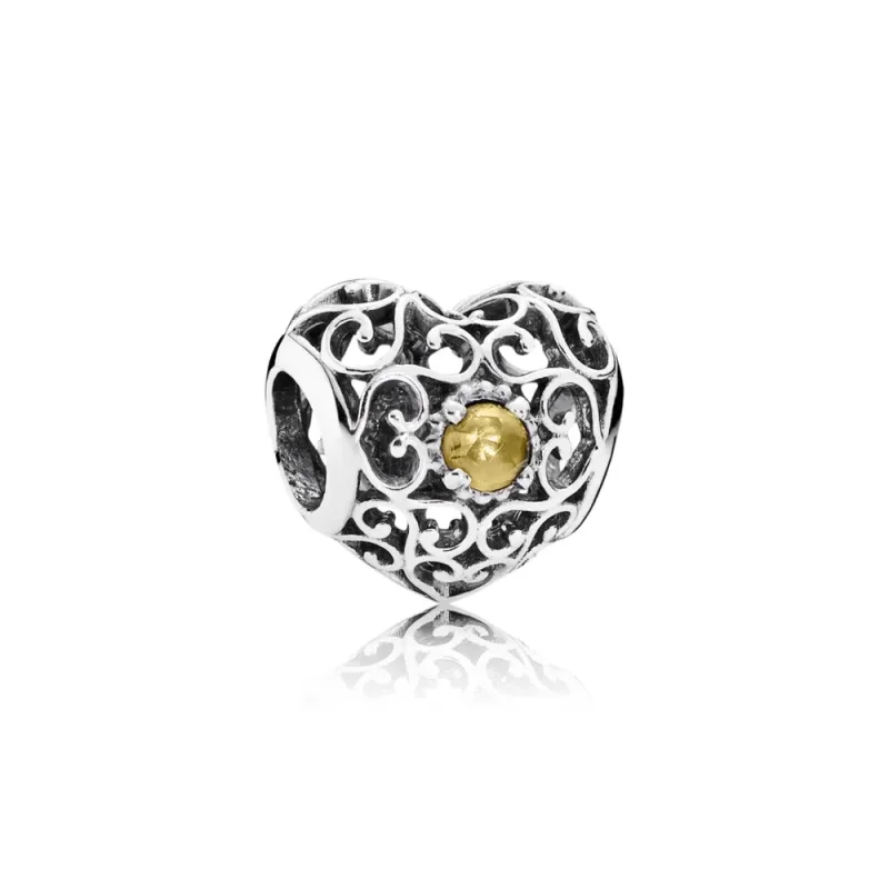 (kép) PANDORA November - ezüst, szív alakú charm citrinnel - 791784CI
