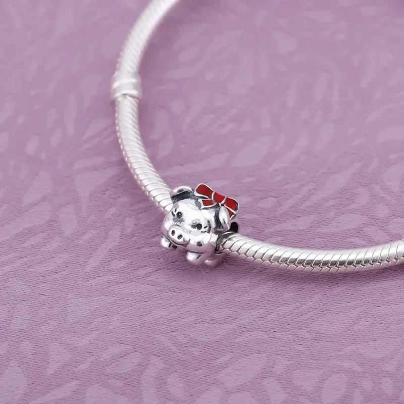 (kép) PANDORA Piggy bank silver charm with black and red enamel - 791809ENMX - Megtekintés 2