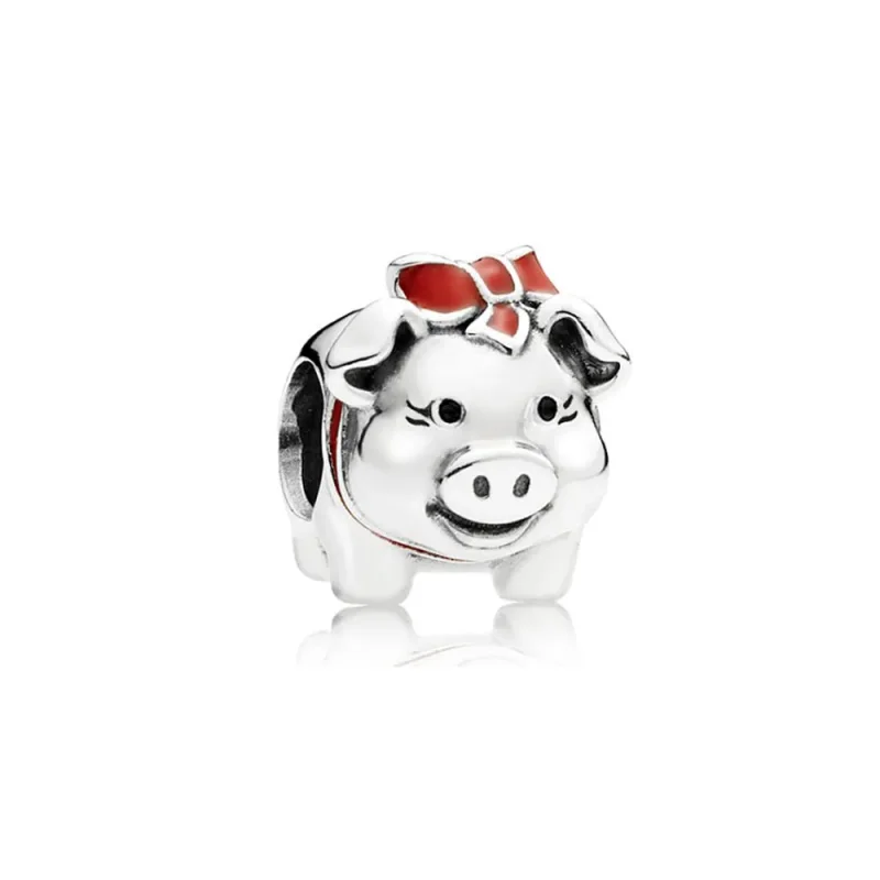 (kép) PANDORA Piggy bank silver charm with black and red enamel - 791809ENMX