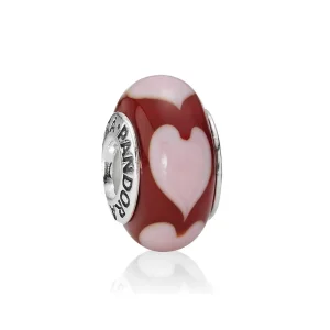 (kép) PANDORA Piros szívmintás üveg charm - 790658