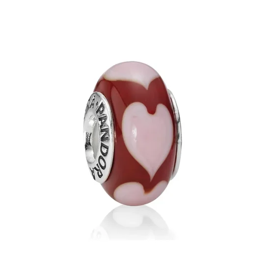 (kép) PANDORA Piros szívmintás üveg charm - 790658