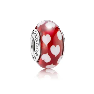 (kép) PANDORA Piros üveg charm apró szívekkel - 790948