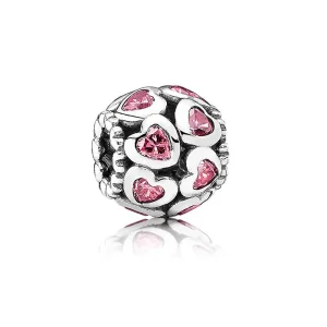 (kép) PANDORA Rózsaszín áttört mintás szerelmi zálog charm - 791250CZS