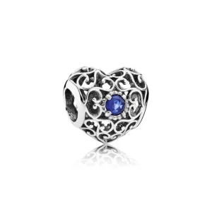 (kép) PANDORA Szeptember - ezüst, szív alakú charm szintetikus zafírral - 791784SSA