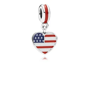 (kép) PANDORA Szív alakú amerikai zászló, sterling ezüst, kék, vörös és - 791548ENMX