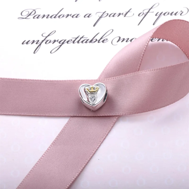 (kép) PANDORA Szív alakú ezüstcharm 14 k aranykoronával és áttetsző cirkóniával - 7917 - Megtekintés 2