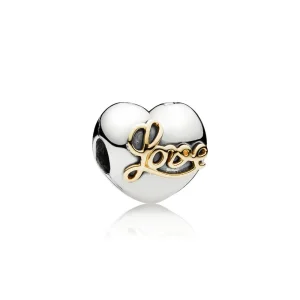 (kép) PANDORA Szív alakú ezüstklip 14 k arany LOVE felirattal - 791735