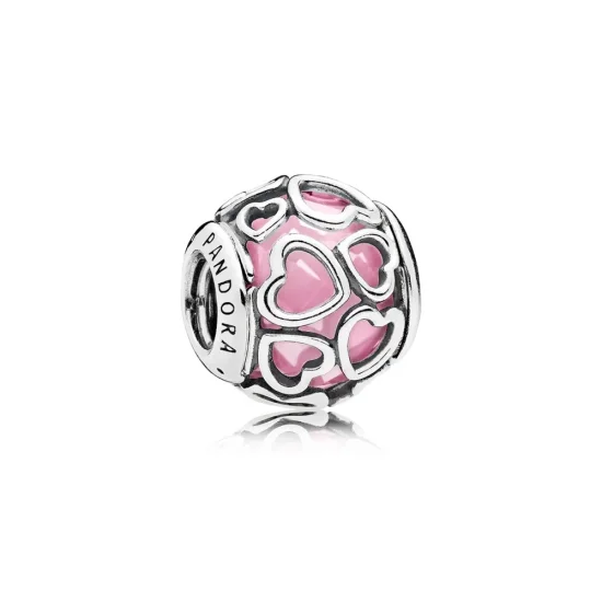 (kép) PANDORA Szívekbe zárva ezüst charm, rózsaszín - 792036PCZ
