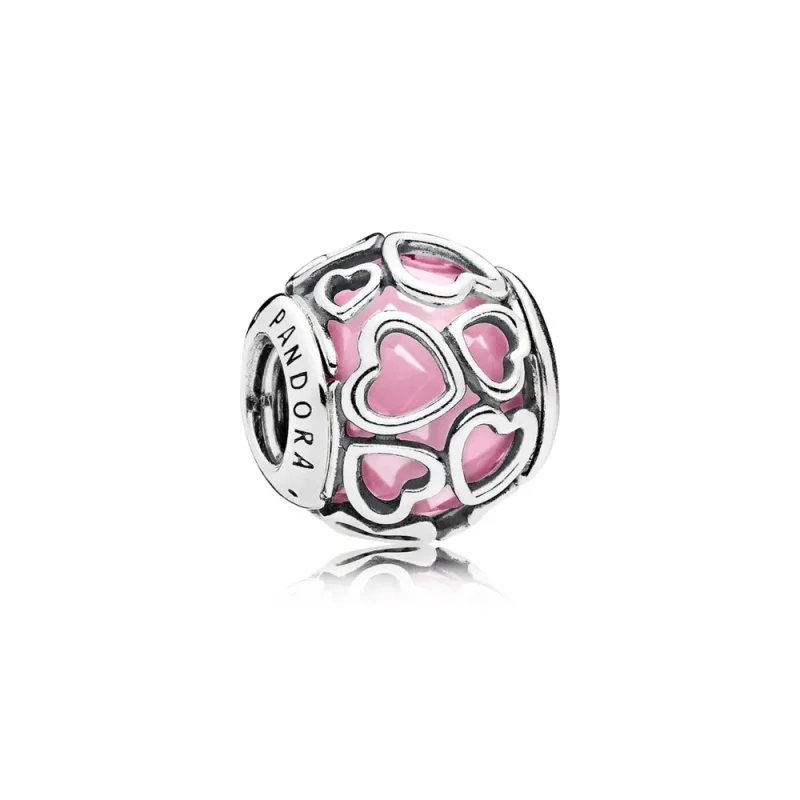 (kép) PANDORA Szívekbe zárva ezüst charm, rózsaszín - 792036PCZ