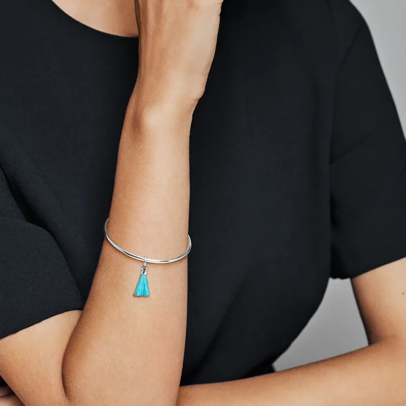 (kép) PANDORA Textile függő charm, Türkiz szövet bojt - Megtekintés 2