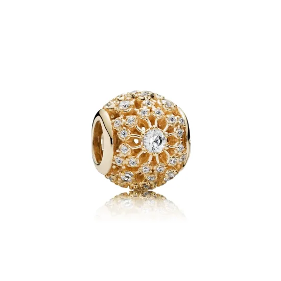 (kép) PANDORA Áttört mintás 14k aranycharm áttetsző cirkóniával - 750838CZ