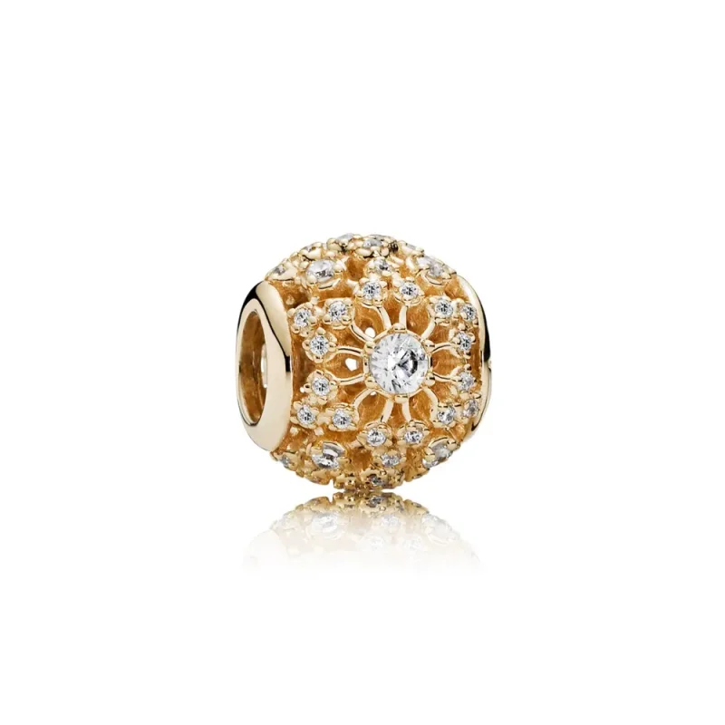 (kép) PANDORA Áttört mintás 14k aranycharm áttetsző cirkóniával - 750838CZ