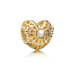 (kép) PANDORA Vintage áttört mintás szív charm gyönggyel - 750822P