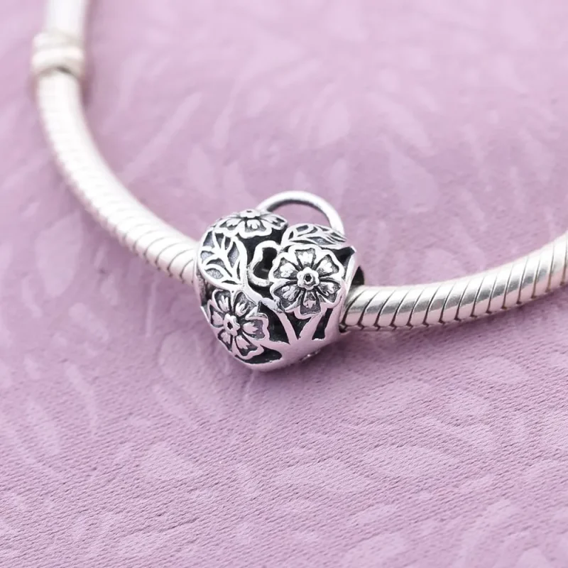 (kép) PANDORA Virágos szív lakat törtmintás charm - 791397 - Megtekintés 2