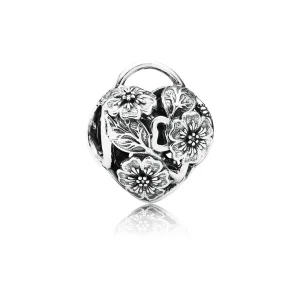 (kép) PANDORA Virágos szív lakat törtmintás charm - 791397