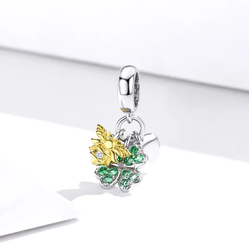 (kép) PANDORA típusú bicolor lóhere bee-vel függő charm - BSC303 - Megtekintés 2