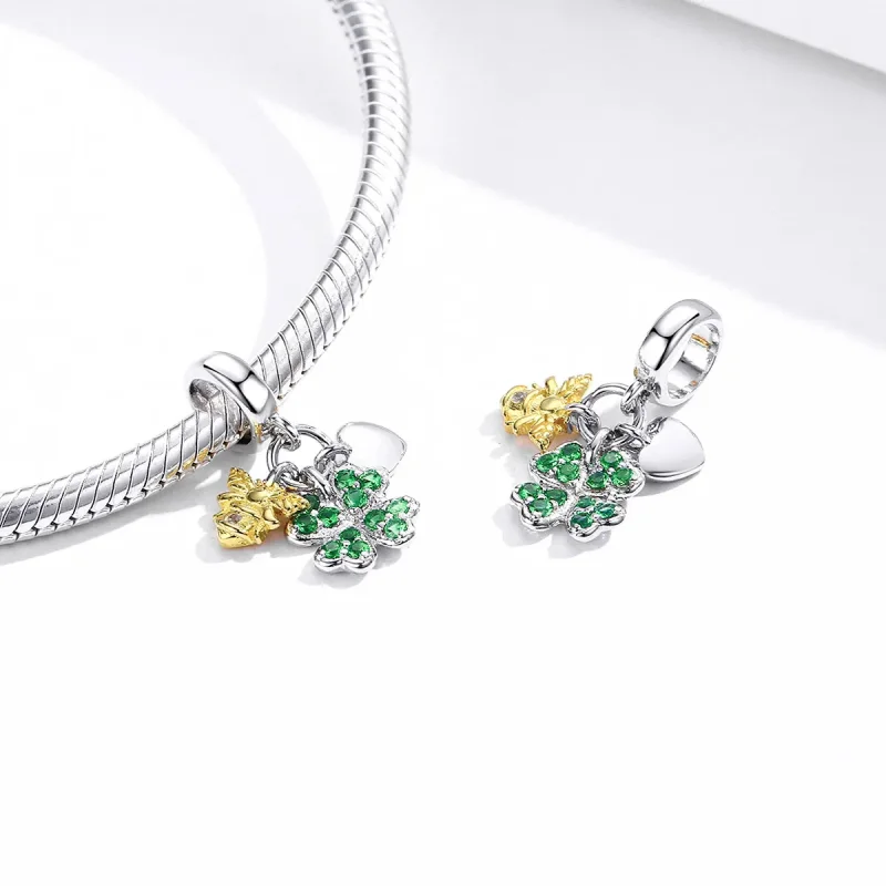 (kép) PANDORA típusú bicolor lóhere bee-vel függő charm - BSC303 - Megtekintés 4