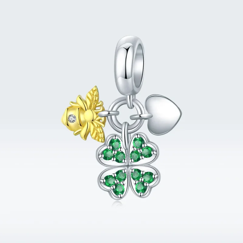(kép) PANDORA típusú bicolor lóhere bee-vel függő charm - BSC303 - Megtekintés 5