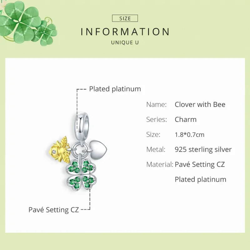 (kép) PANDORA típusú bicolor lóhere bee-vel függő charm - BSC303 - Megtekintés 6