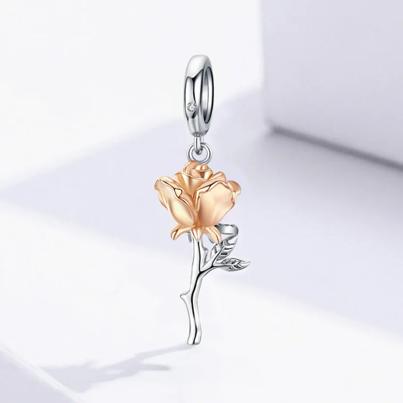 (kép) PANDORA típusú bicolor lover rose két színű virág függő charm - BSC145 - Megtekintés 2