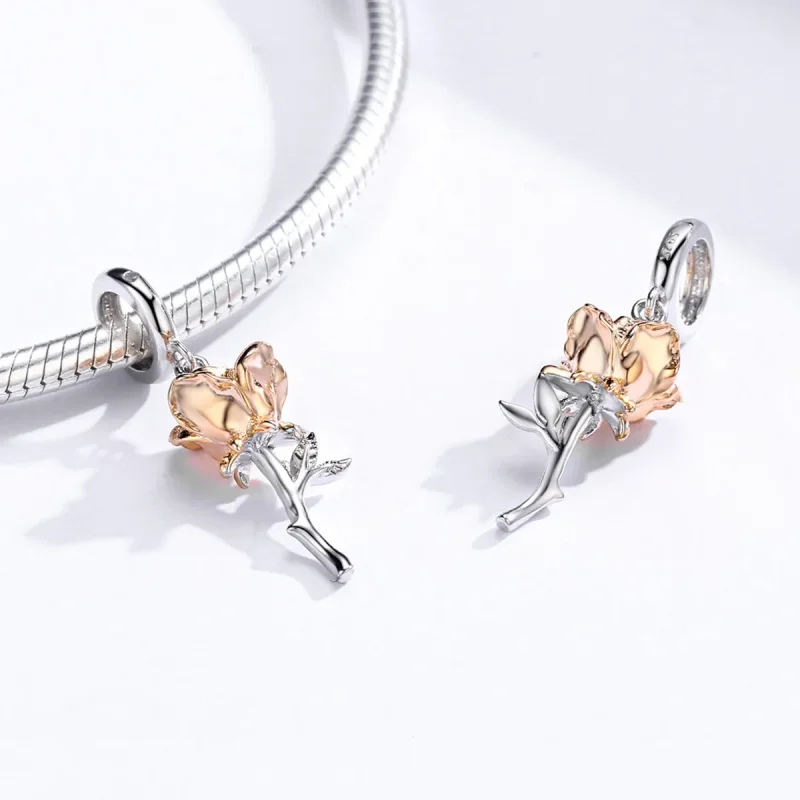 (kép) PANDORA típusú bicolor lover rose két színű virág függő charm - BSC145 - Megtekintés 4