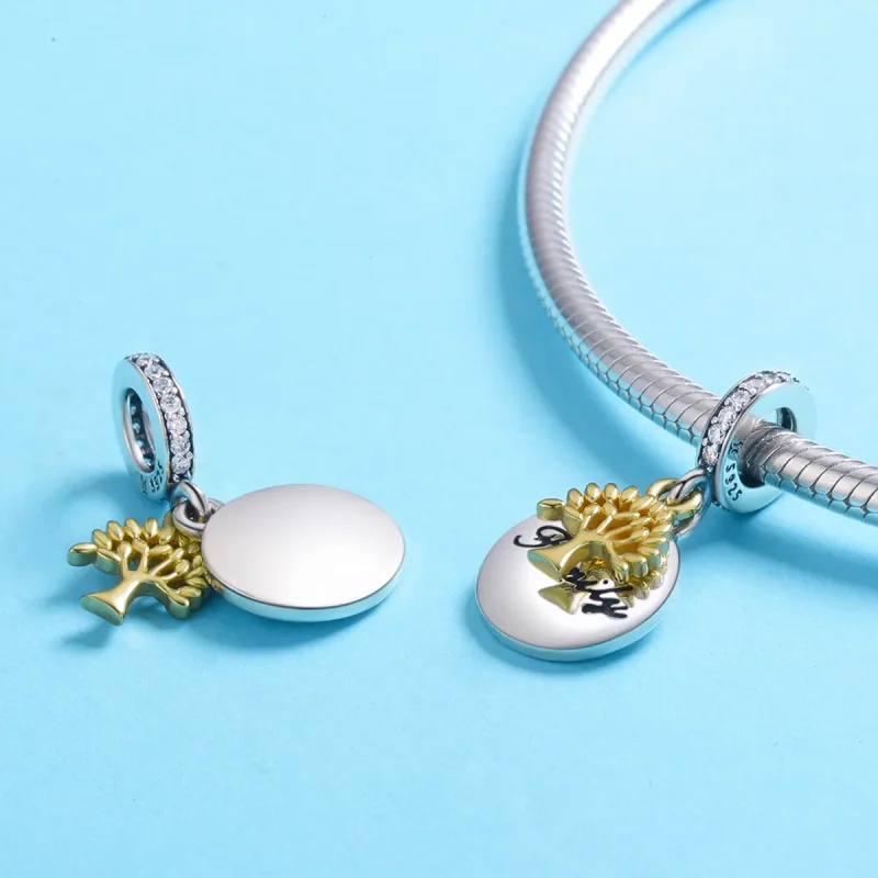 (kép) PANDORA típusú bicolor vintage életfa függő charm - SCC816 - Megtekintés 3