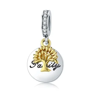 (kép) PANDORA típusú bicolor vintage életfa függő charm - SCC816