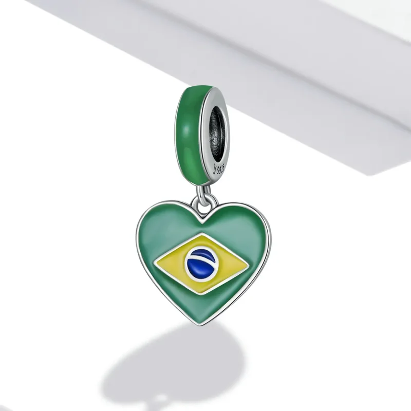 (kép) PANDORA típusú Brazília zászló szeretet szívvel függő charm - SCC2084 - Megtekintés 2