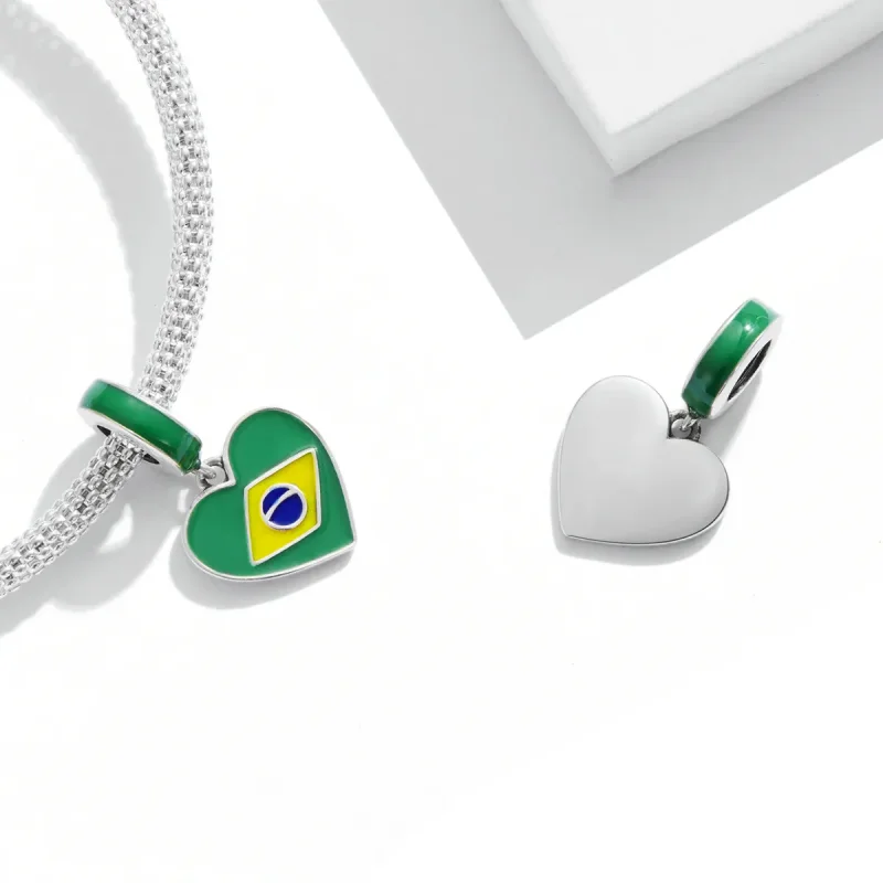 (kép) PANDORA típusú Brazília zászló szeretet szívvel függő charm - SCC2084 - Megtekintés 4